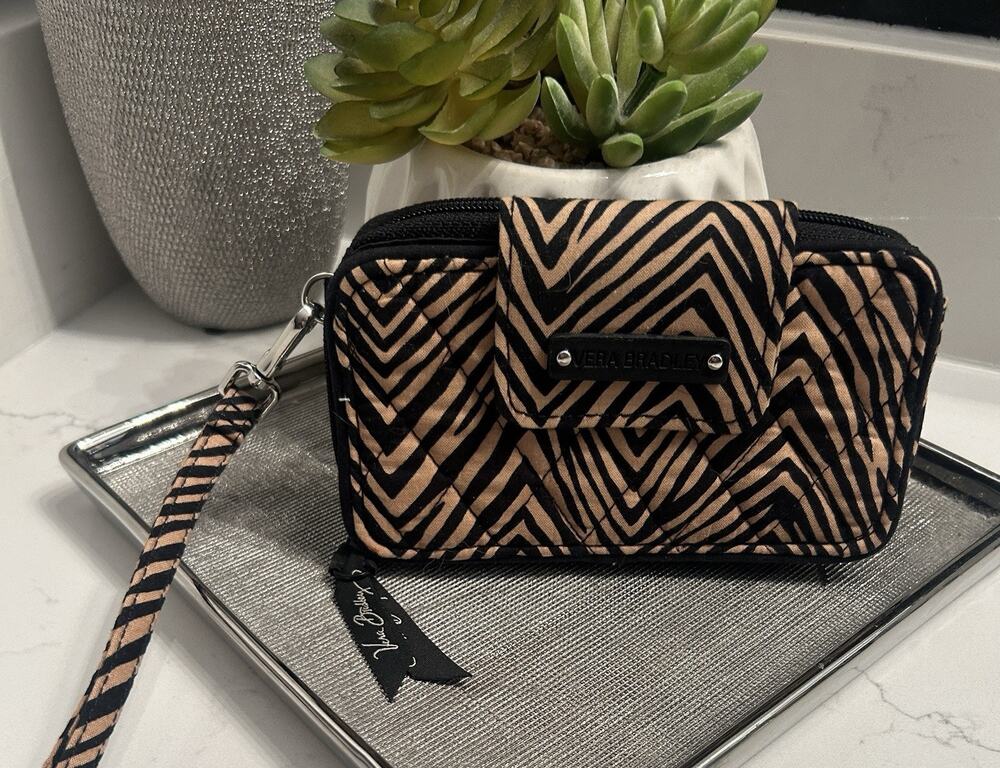 Vera Bradley Petite Trifold Cotton Wallet Tiger Animal Print Carmel Brown